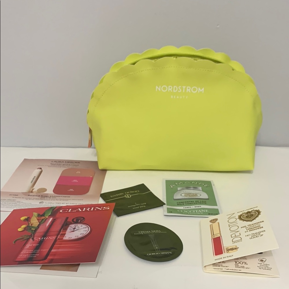 Nordstrom Yellow Cosmetic Bag with samples